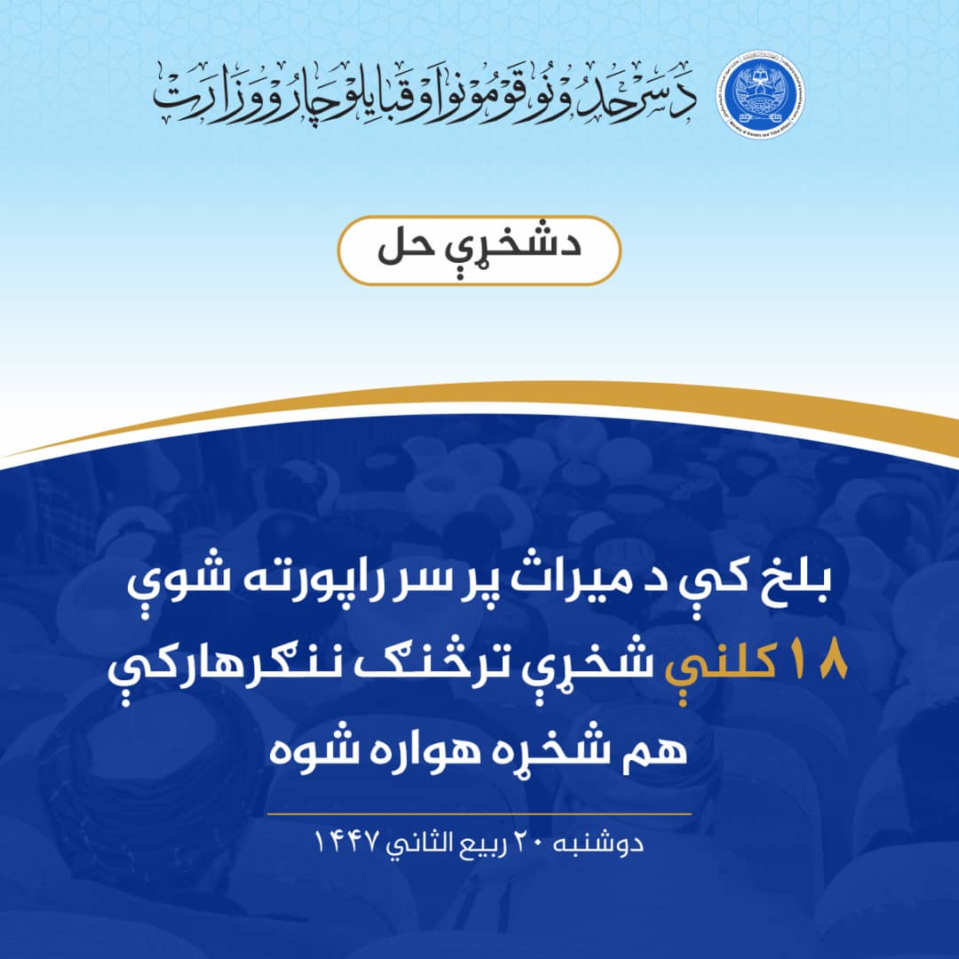 بلخ کې د ميراث پر سر راپورته شوې ١٨ کلنې شخړې ترڅنګ ننګرهارکې هم شخړه هواره شوه